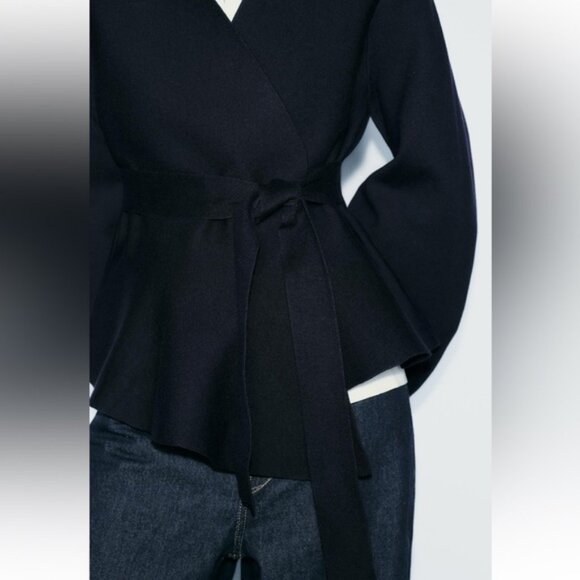 ZARA BELTED SHOULDER PAD KNIT BLAZER - Picture 3 of 6